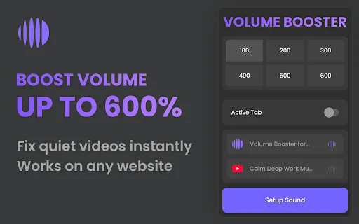 Volume Booster 600% para Chrome – Aumente o Som do Navegador - Screenshot 1