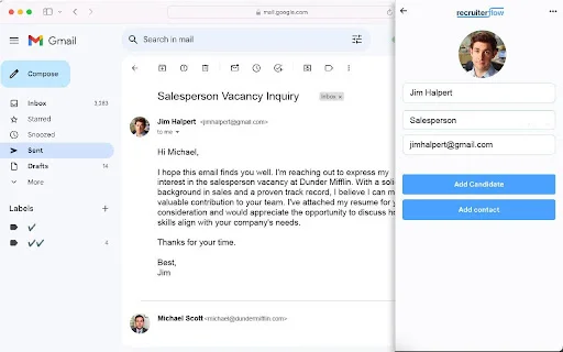 Recruiterflow Chrome: Encontre E-mails e Recrute Talentos Facilmente - Screenshot 1