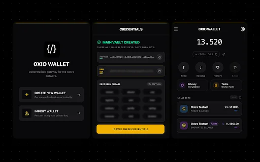 Baixar 0xio Wallet: Carteira Segura e Privada para Octra Network - Screenshot 1