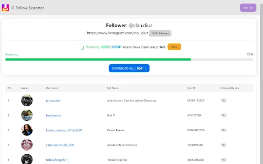 IG Followers Exporter: Exporte seguidores do Instagram para Excel - Screenshot 2